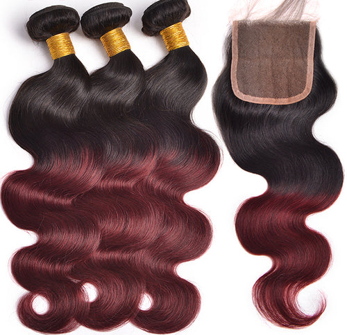 3 Ombre Bundles With Closure Body Wave Brazilian Hair