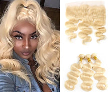 Blonde Color Brazilian Body Wave 3 Bundles With Frontal 100% Human Hair